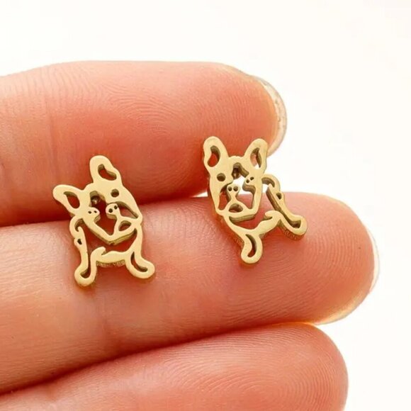 Frenchie Pup Face Tilted Head Stainless Steel Stud Earrings #1366 - Picture 10 of 10